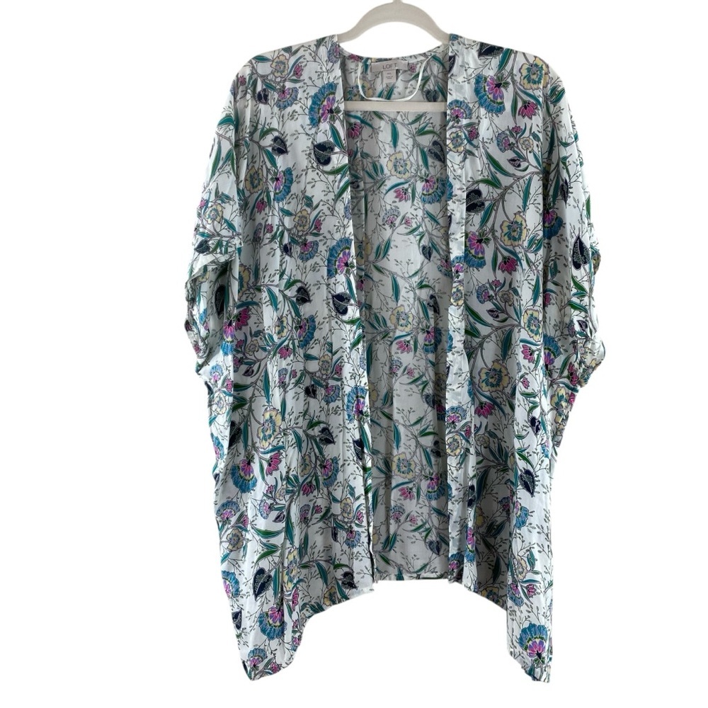 Ann Taylor LOFT‎ M/L Floral 100% Modal Open Front Cardigan Short Sleeve Kimono